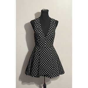 Alice + Olivia Dress Womens 4 Black White Polka Dot Fit Flare Sleeveless Mini